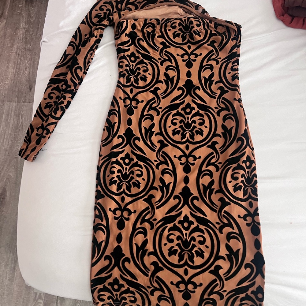 Black and Tan One Shoulder Long Sleeve Sheath Dress for Cocktail Bundle